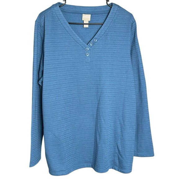Chicos Sz 3 X-Large Blue Soft Stretch Knit V Neck Pullover Tunic Top Button - Picture 1 of 12